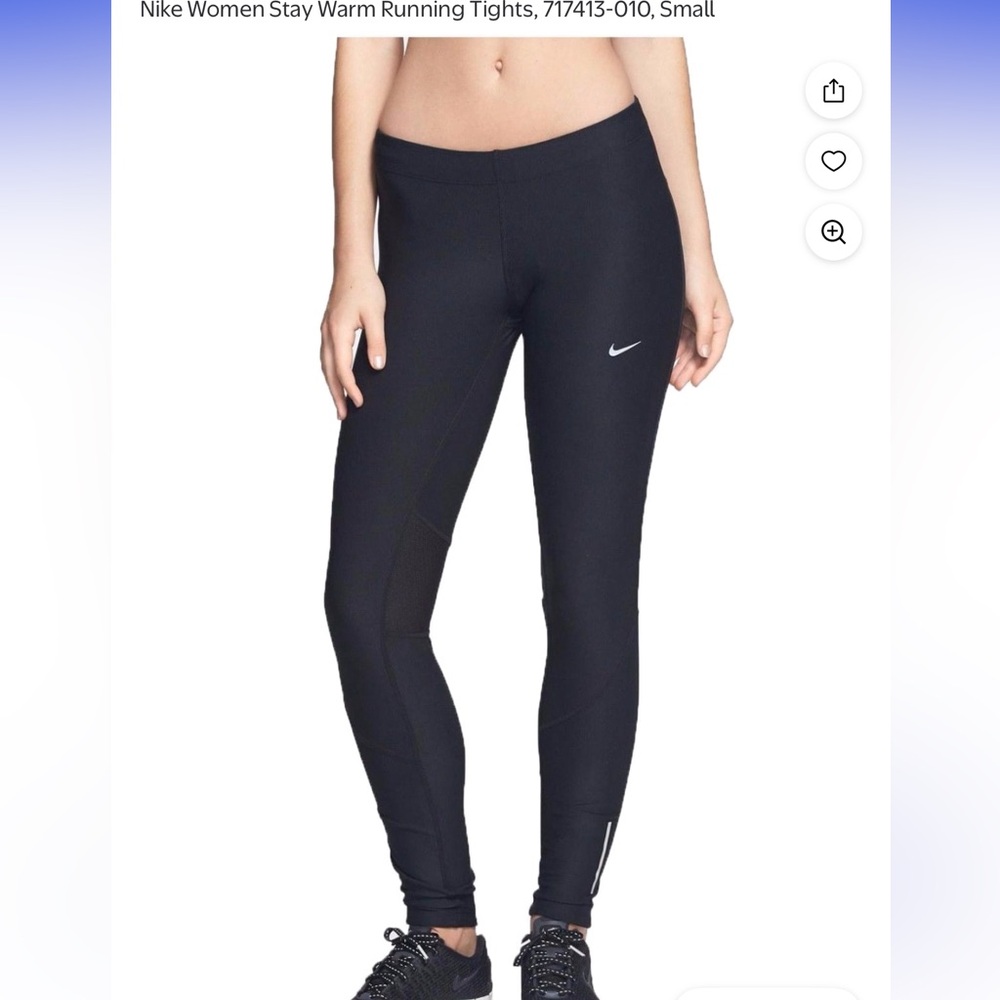 Nike Womens Stay Warm Black Running Leggings with White Logo